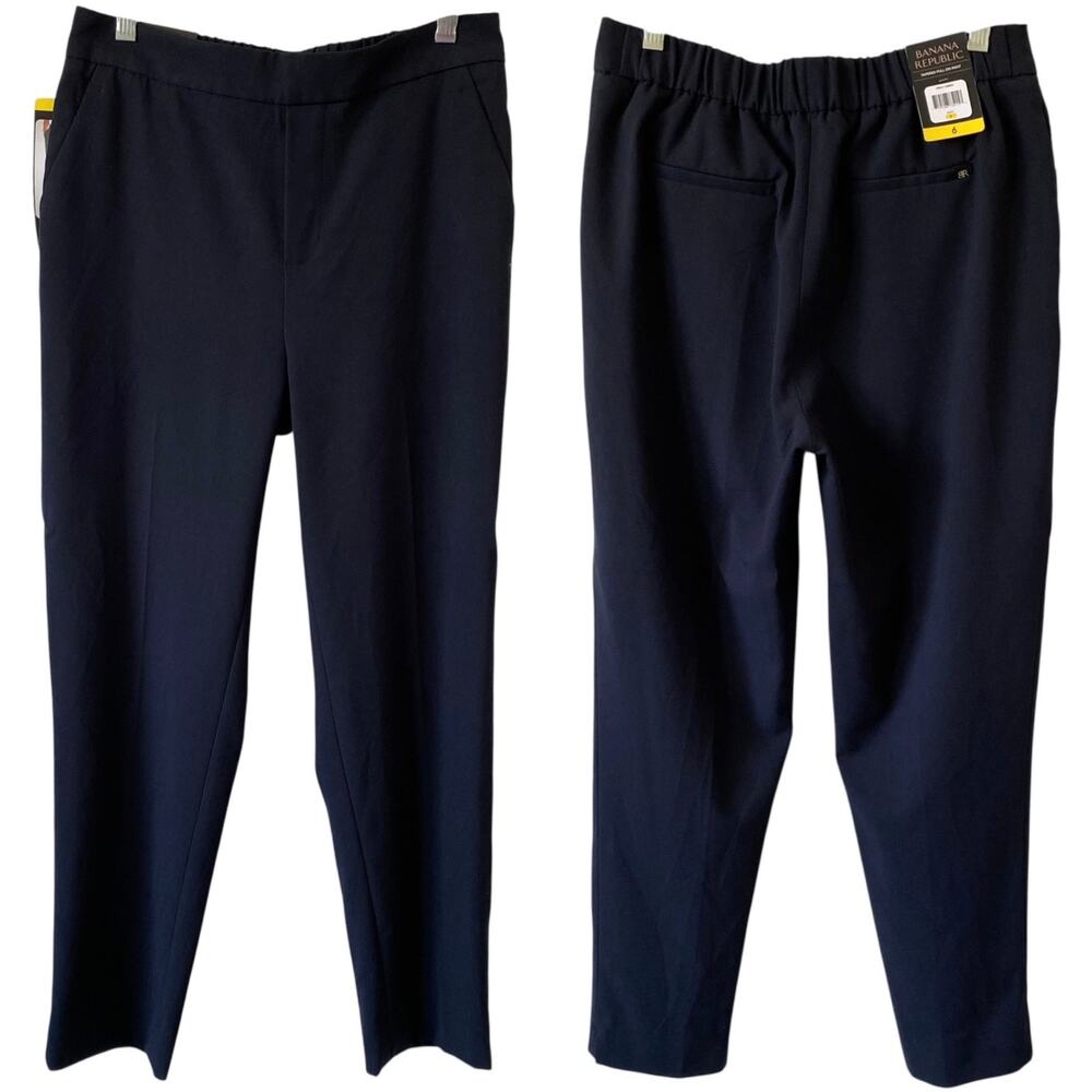 NEW BANANA REPUBLIC Tapered Pull On Pant Size 6 BLUE OR BLACK? Elastic Waist